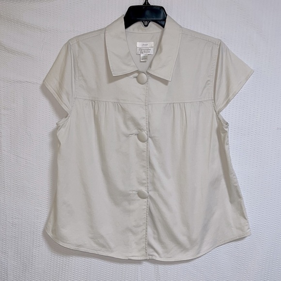 Christopher & Banks Short Sleeve Cap Sleeve Large Button Beige Top Shirt - Large - Picture 2 of 10